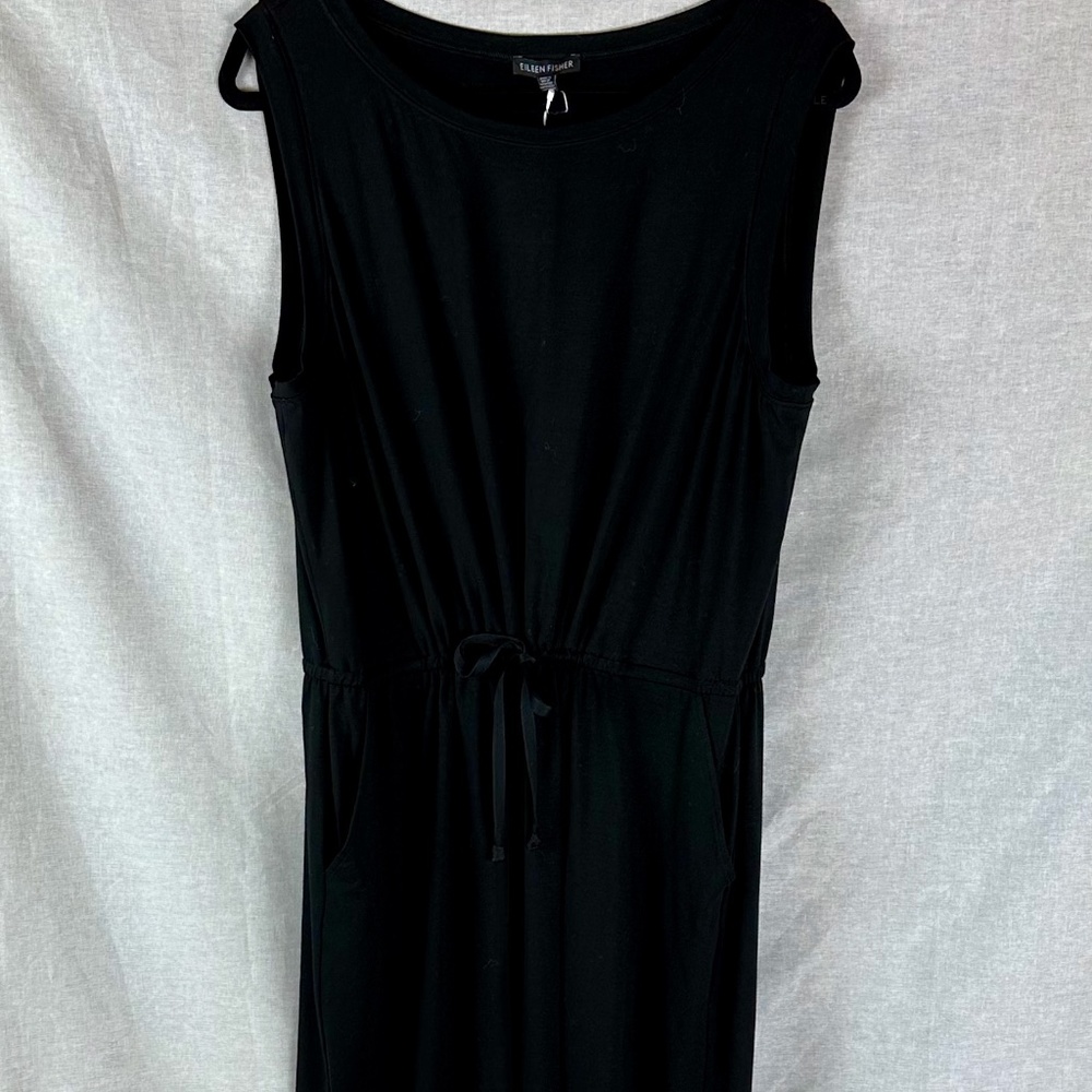 Eileen Fisher Fine Tencel Jersey Dress Large Mid Length Navy